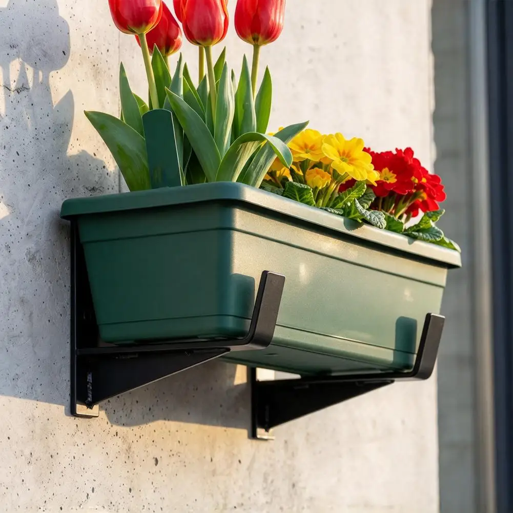 Durable Garden Pot Holders for Patios 2pcs Heavy Duty Flower Box Brackets Wall Mounting Planter Hooks Reinforced for Balcony