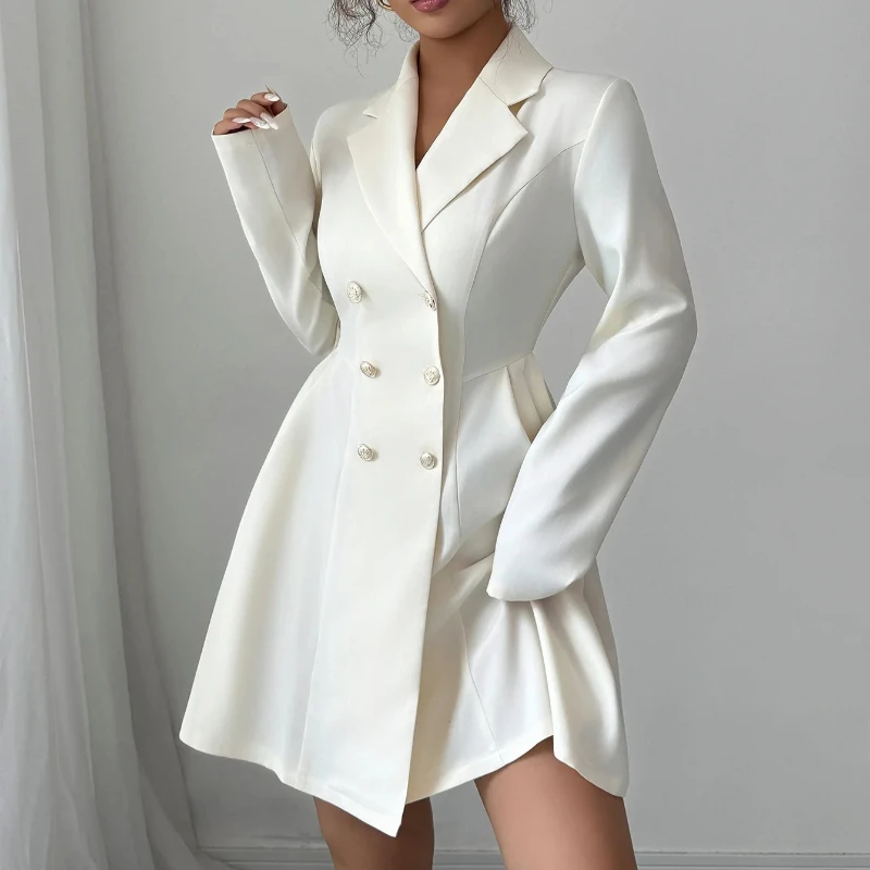 レディース 無地 ボタンアップ Aラインドレス 秋 長袖 ノッチカラー ワーク ミニドレス オフィス フォーマル カジュアルドレス