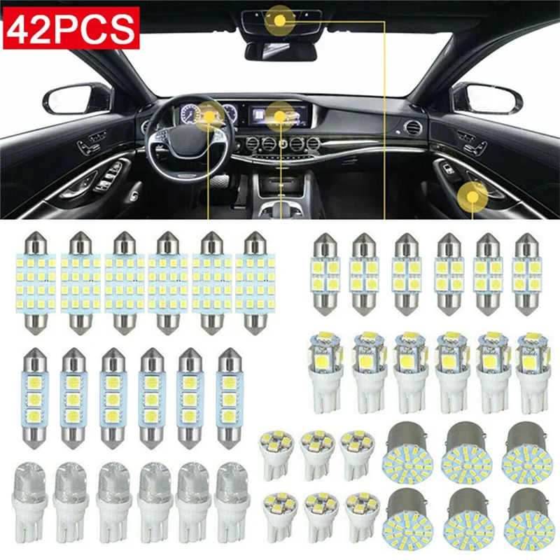AB02 42Pcs LED Interior Package Kit T10 6000K Dome License Plate Lights SMD LED Replacement License Plate/Reading Light