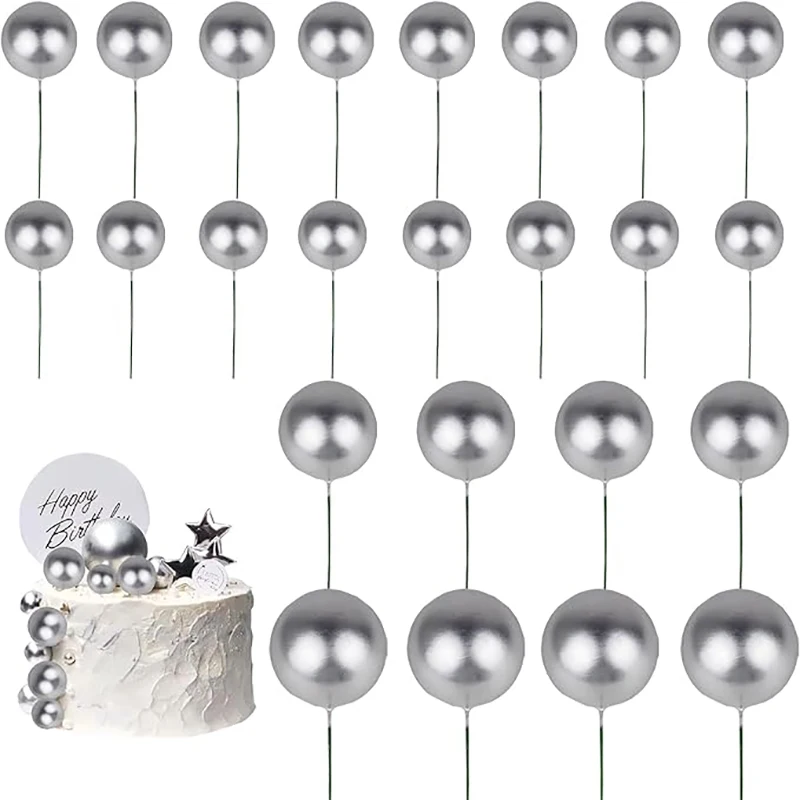 20pcs sliver foam balls cake decor 2-4cm Different Size Birthday Cupcake Toppers for Wedding Baby Shower Cake Decor Suppiles