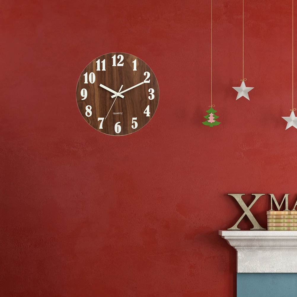 

12Inch Luminous Wooden Wall Vintage Round Hanging Clock For Bedroom Living Room Decorative Silent Quartz Clock Easy
