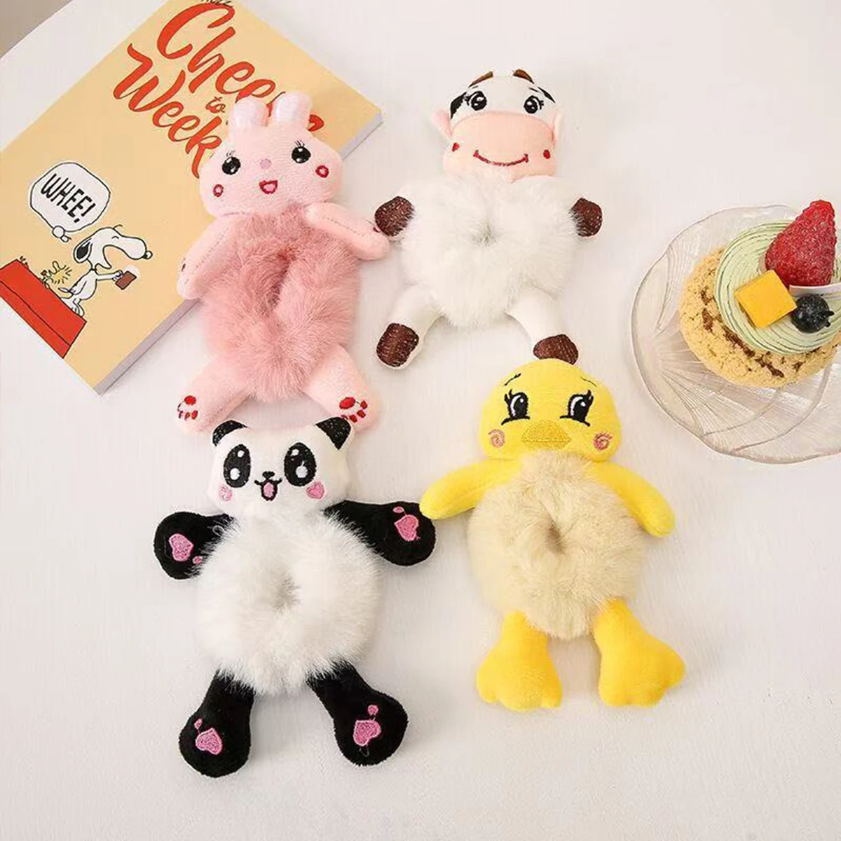 1pc Super Cute Cartoon Animal Doll Scrunchie, Autunno e Inverno Nuovo Peluche Coniglio Rana Mucca Cravatta Coda di Cavallo e Palla Corda per Capelli