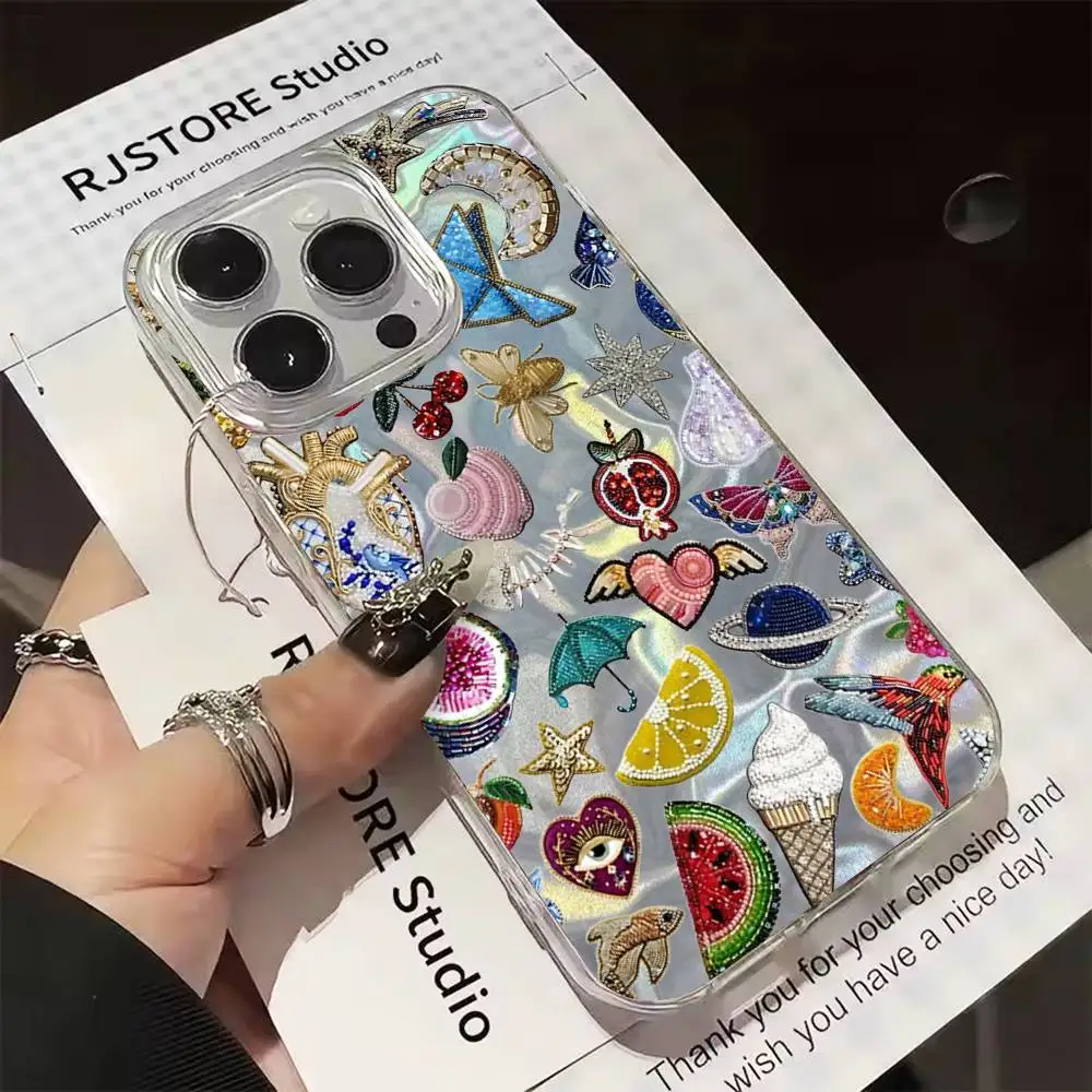

Super Personalized Creative Gemstone Phone Case For iphone 16 15 14 13 12 11 Pro Max E Plus Silver Laser Satin Aurora Gradient