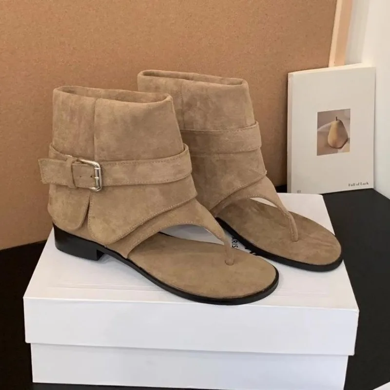 

Шлепанцы во французском стиле ретро, новые женские летние ботинки на плоской подошве 2025, крутые ботинки свободного кроя, короткие сапоги