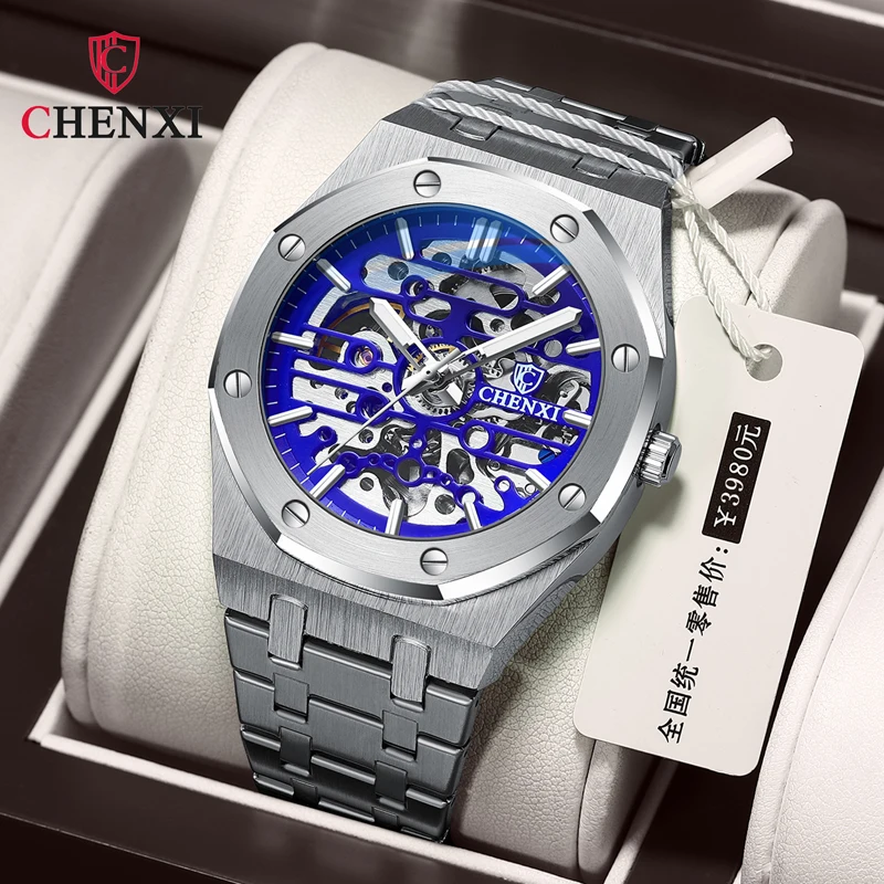 CHENXI Watch Men Fashion Sport Watches Stainless Steel Automatic Mechanical Wristwatches Men Skeleton Watches Reloj Hombre