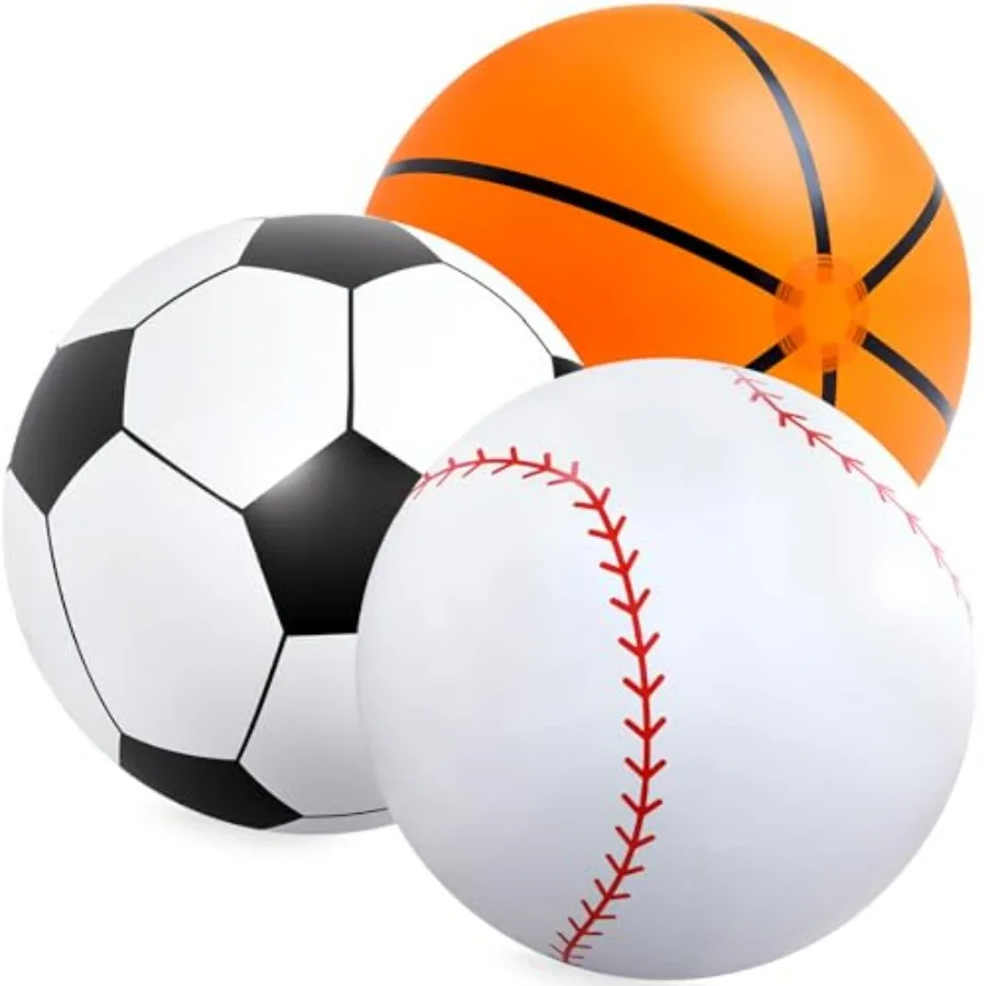 

Large Inflatable Sports Balls 40 Inch Rainbow Beach Ball Set for Sport Birthday Party Favor 3 Pcs Soccer Baseball Basketball