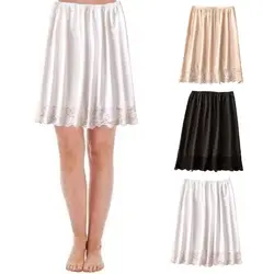 Lace Flower Women's Dress Underskirt Slips Half Length Innerwear Safety Skirt Petticoat Underdress Solid Color