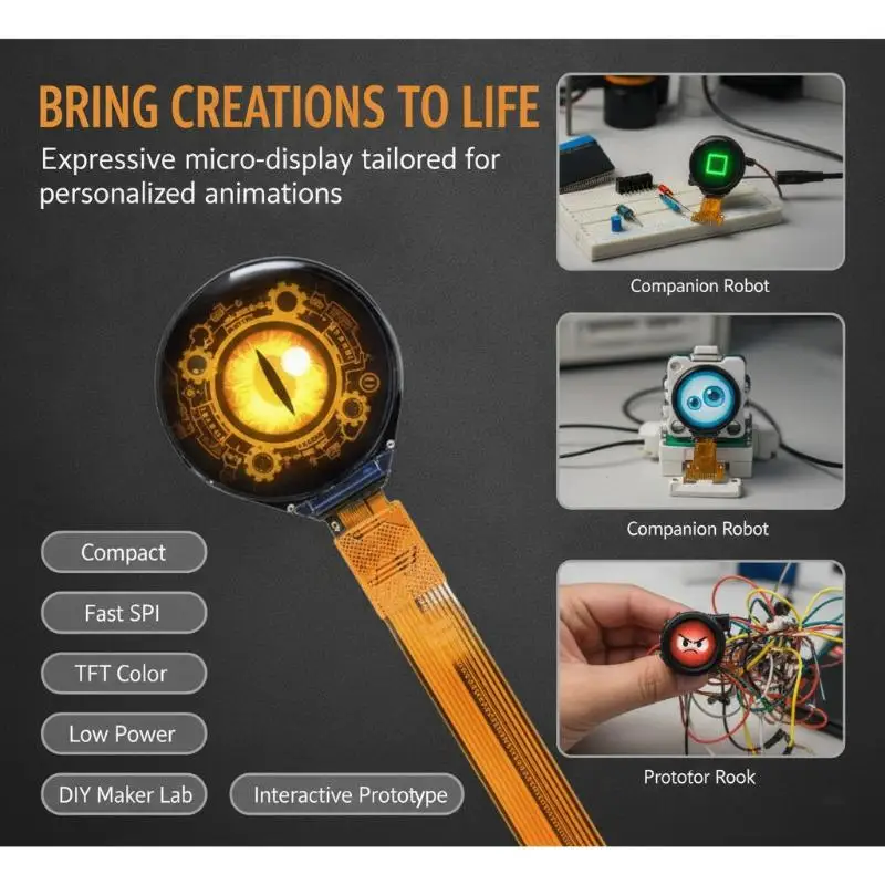 0.71in HD IPS TFT LCD Round Display Module 0.71'' Colorful Screen 160x160 GC9D01 Driver 4-SPI Serial Interface Full View 12Pin