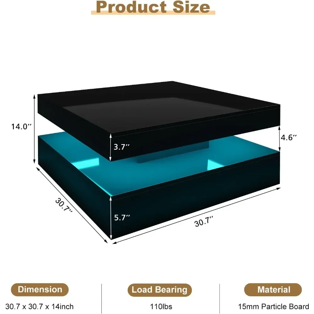 Mesa de centro LED negra para sala de estar, mesas de restaurante, mesa de té de cóctel para recepción de oficina en casa, muebles de comedor