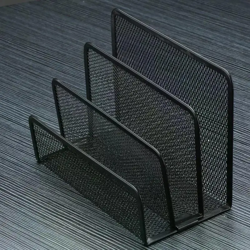 Mesh Desk Organizer Black Desktop Office Storage Grid Metal Business Card File Multifunctional Office Supplies Storage Rack