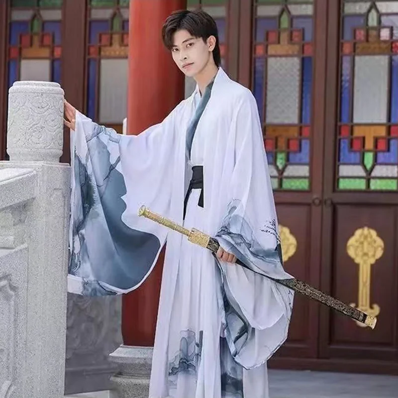 Disfraz tradicional chino Hanfu para hombre, de estilo antiguo dragón negro bordado de, actuación de escenario de la dinastía Winjin, elemento Han, Cosplay