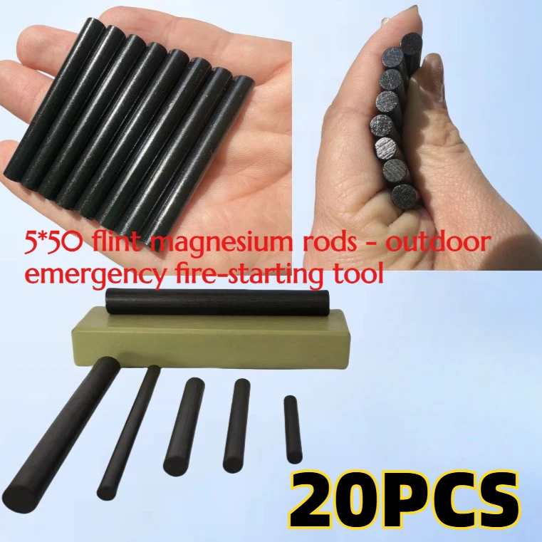 20PCS 5*50mm Flint Sticks Flint Magnesium Sticks Portable Outdoor Hiking Emergency Survival Tools for Catching Fire