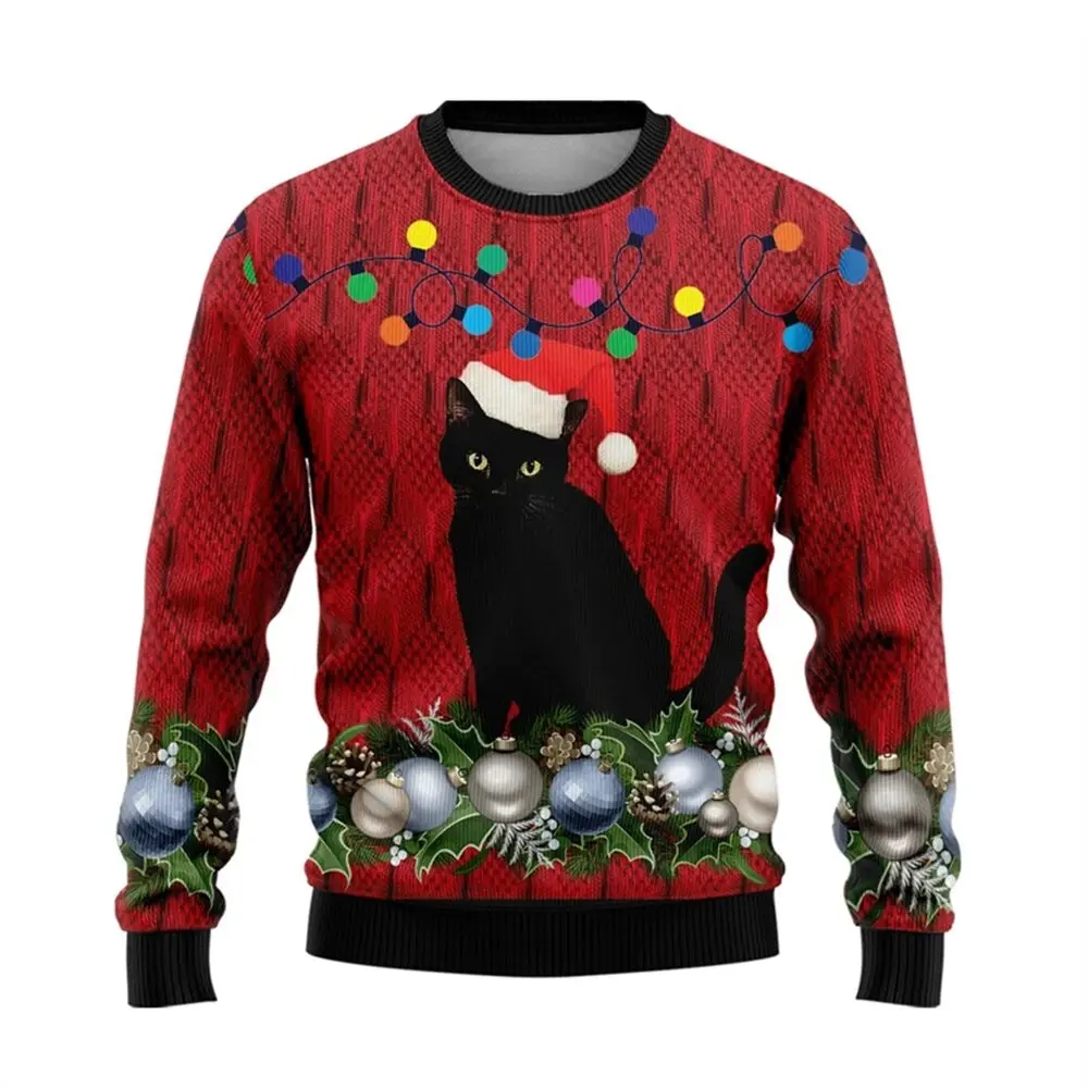 Fashion autumn and winter sweaters with Christmas cat patterns 3D printed ugly sweaters neutral street casual sportswear Q0193