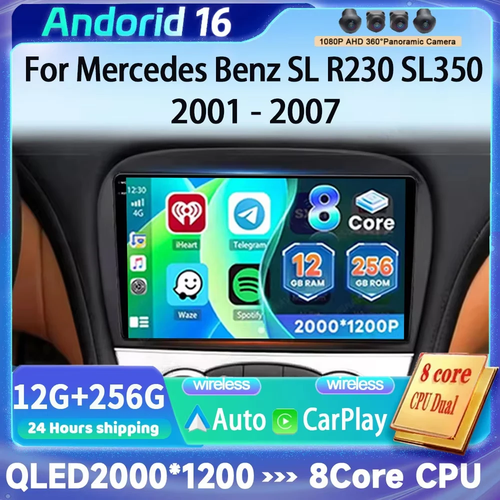 Android 16 Car Radio For Mercedes SL R230 SL350 SL500 SL55 SL600 SL65 2001 -2007 WiFi+4G Navigation GPS Multimedia Player Stereo