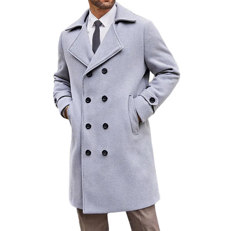 

Double Breathable Woolen Trench Men Autumn Winter Turn Down Collar Business Casual Woolen Outwear Coats Man Fashion Windbreak