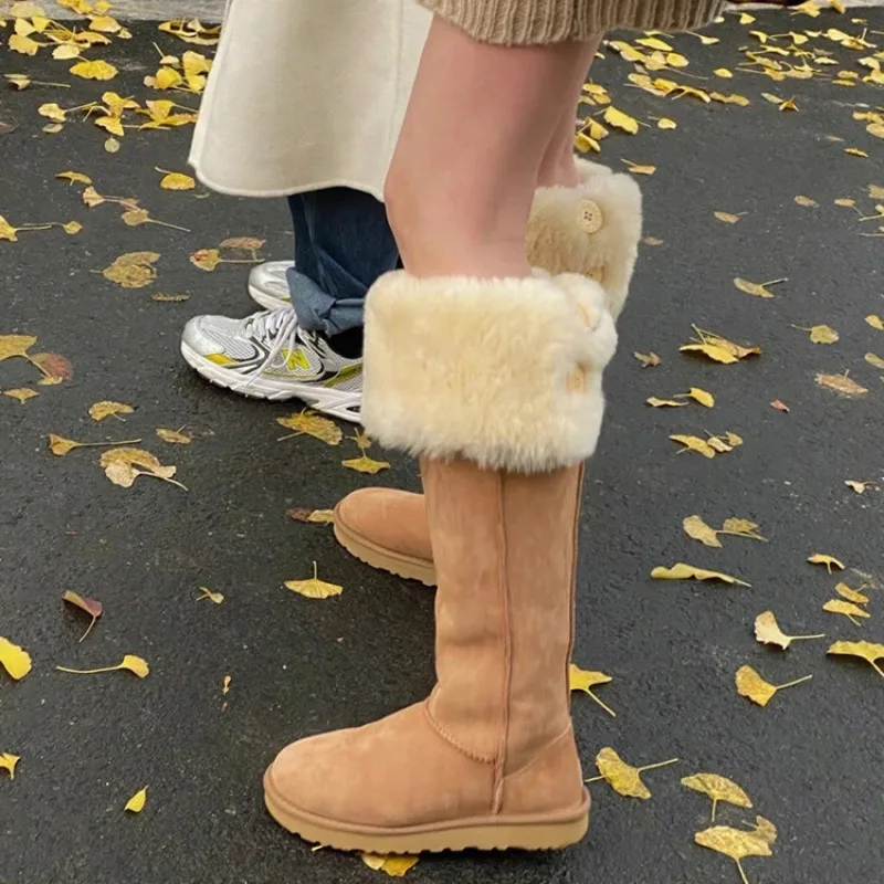 Women Winter Snow Boots Outdoor Warm Plush Cold-proof Women Shoes High Quality Slip on Versatile Round Long Boots Botas De Mujer