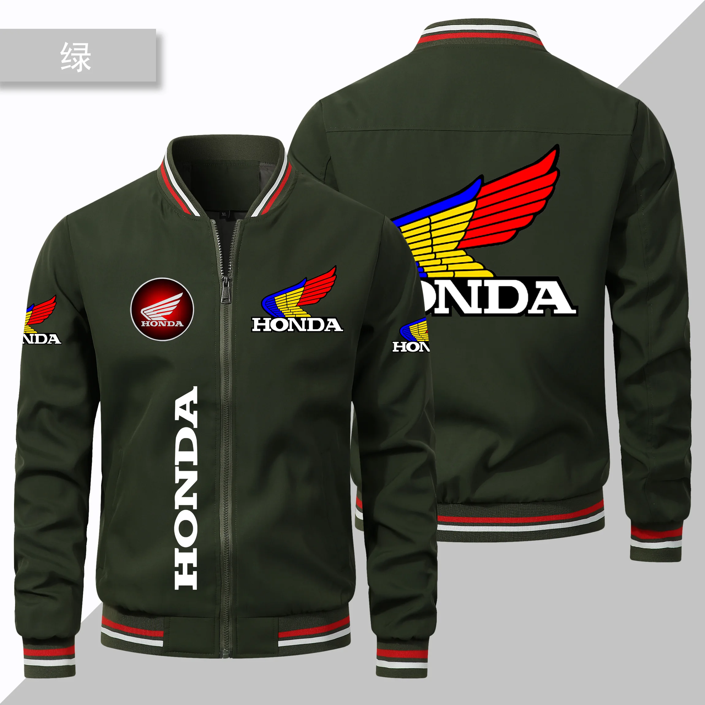 Motorcycle Jacket Honda 2025 New Honda Car Wing HRC Logo Printed Men's Round Neck Jacket Oversized Windproof Motorcycle Jacket