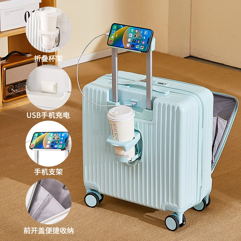 Multi-functional 18-inch front-opening boarding box Travel business small registration suitcase luggage case