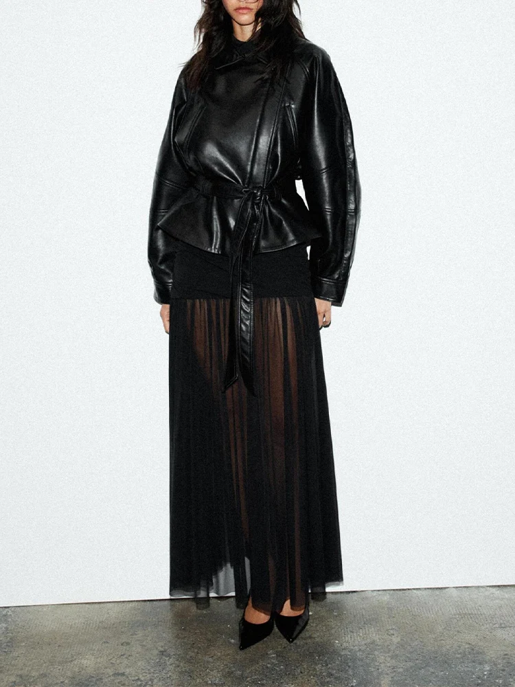 

Новая женская мода в европейском стиле, универсальная однотонная короткая кожаная ветровка с длинными рукавами и темпераментом