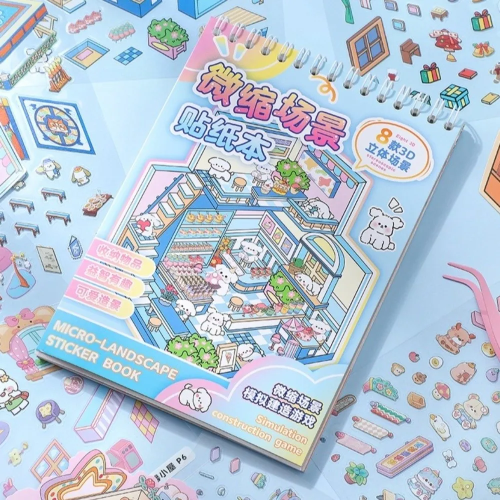New Cartoon 3D Landscape Sticker Book PET DIY Cabin Scene Pocket Sticker Miniature House Sticker Cabin Scene for Kid image 4