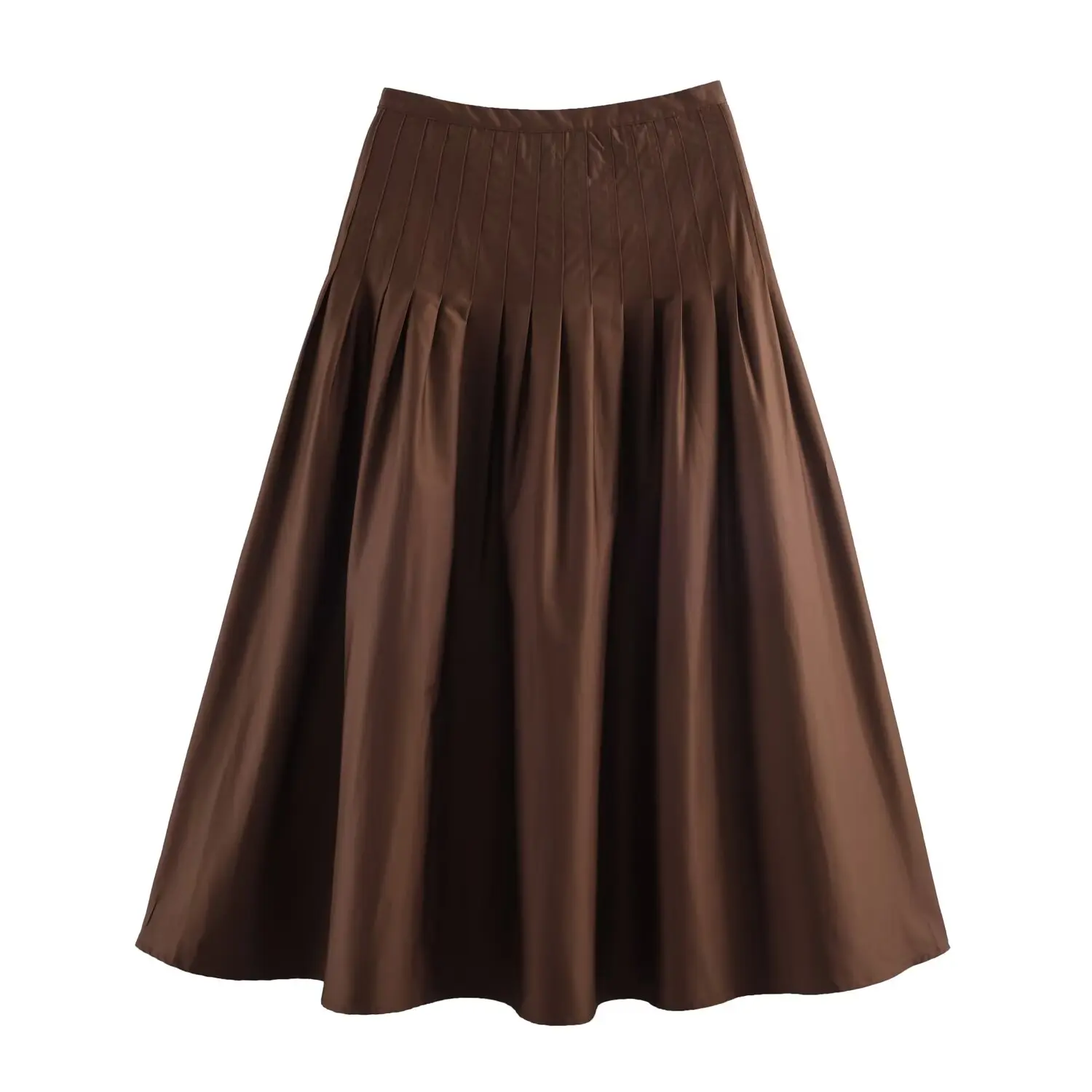 Nlzgmsj 2026 Neuer Vintage Einfarbiger Midi-Rock mit Falten an der Taille, Lange Röcke für Damen, Modischer High-Street Casual Urlaubsrock – Detail 3