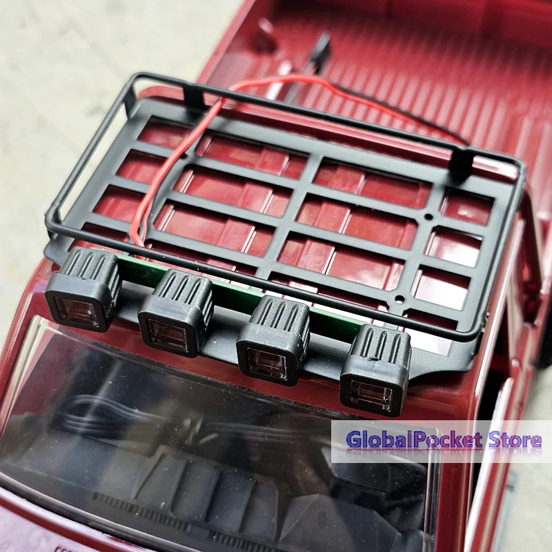 MN82 Metal Luggage Carrier Roof Rack With LED Light RC Model Car Upgrade Parts Accessories Simulation Roof Rack With Four Lights