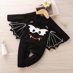 Newborn Boy Clothes Halloween Crawl Jumpsuit Cartoon Bat Wing Toddler Kids Jumpsuit Black Clothes Snap Front Romper Baby 0-1year