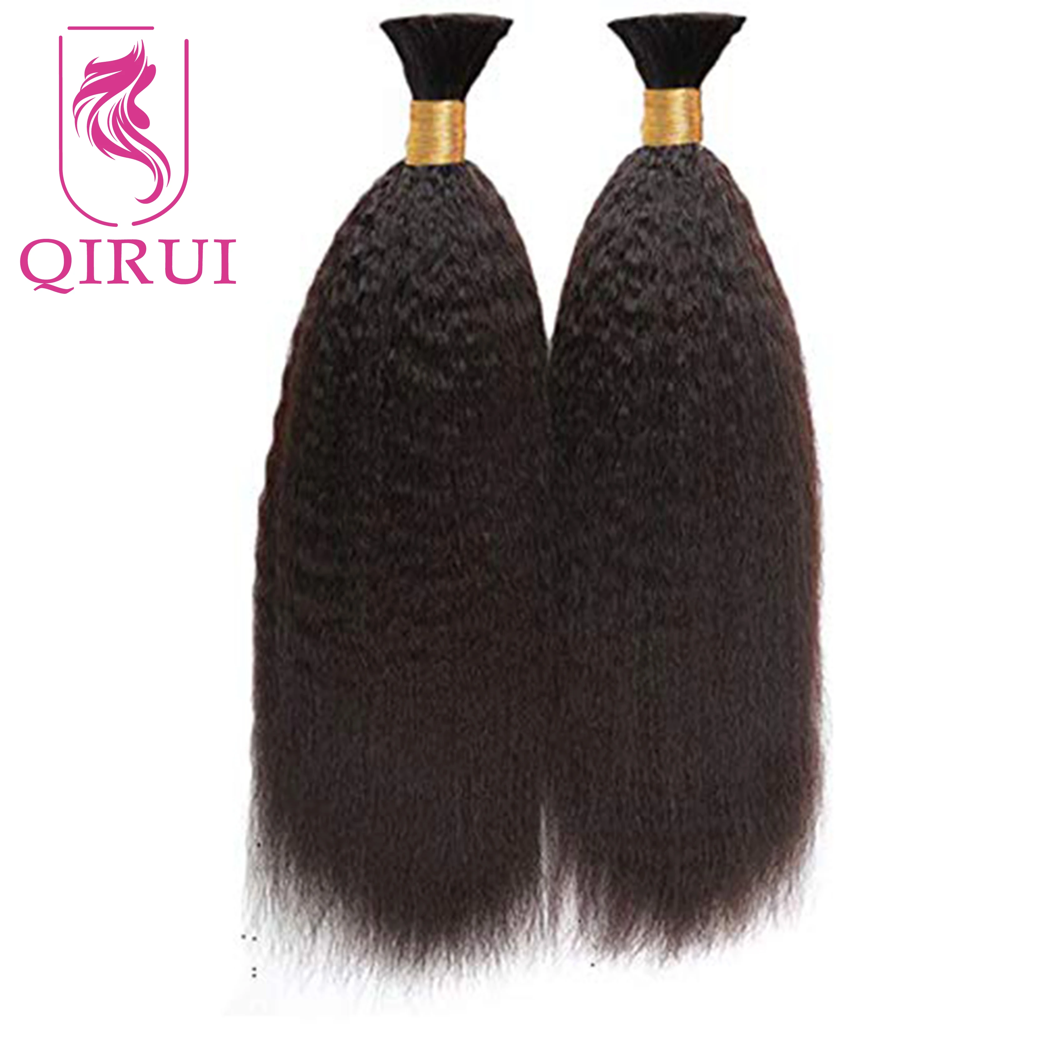 Bulk Human Hair For Braiding Kinky Straight Hair bulk Double Drawn Wholesale Burmese Boho Braids Human Hair Bundles No Weft