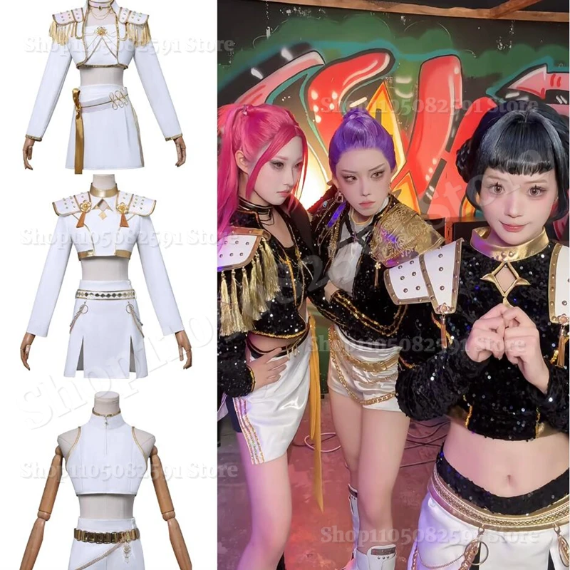 K-Pop شيطان الصيادين تأثيري رومي زوي ميرا تأثيري حلي الذهب الأسود مجموعة النساء أطفال بنات فستان حفلة الهالوين الدعائم #1