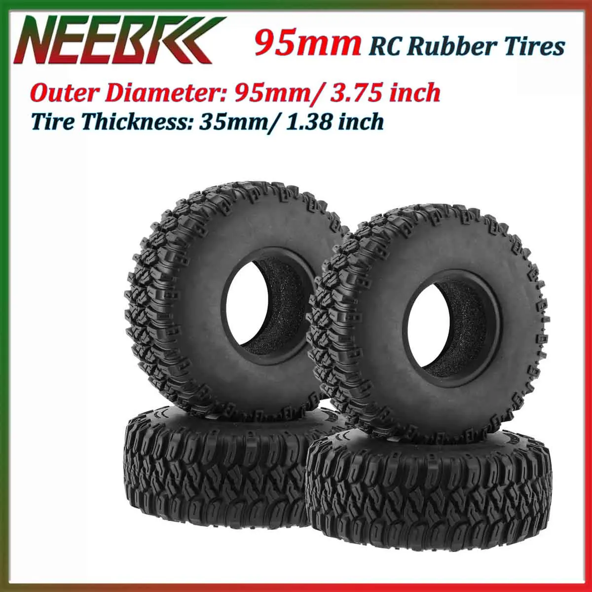 

4 шт. 1,5-дюймовые (95 мм) резиновые шины для радиоуправляемых моделей с мягким поролоновым слоем для радиоуправляемых машин, краулеров, грузовиков, Tamiya CC01, LC70, LC80, Aixal, запчасти для тюнинга