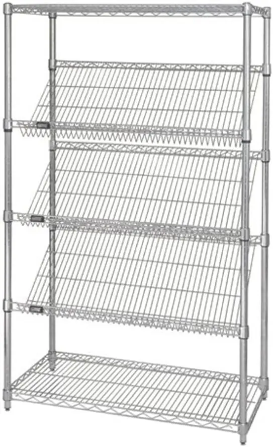 Quantum Storage Systems 2436Sl6C 5-Tier Stationary Wire Shelving Unit With 3 Slanted Shelves, Chrome Finish, 400 Lb. Load