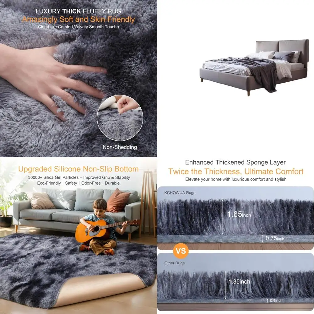 

Ультрамягкий темно-серый коврик Shag, 6x9, плотный и моющийся, идеально подходит для спальни, гостиной, детской комнаты и детской комнаты.