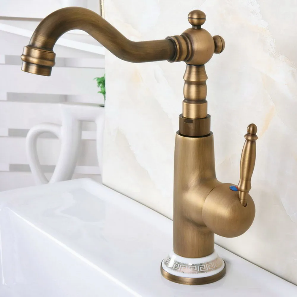 Kitchen Faucets Deck Mounted Mixer Tap 360 Rotation Features Mixer Tap For Kitchen & Bathroom Antique Brass znf608