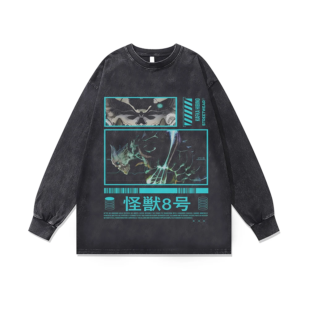 

Harajuku Anime Distressed Sweatshirt Oversized T-shirt Streetwear Berserk Demon Slayer Gothic Men's Clothing Hip Hop Cotton Tops