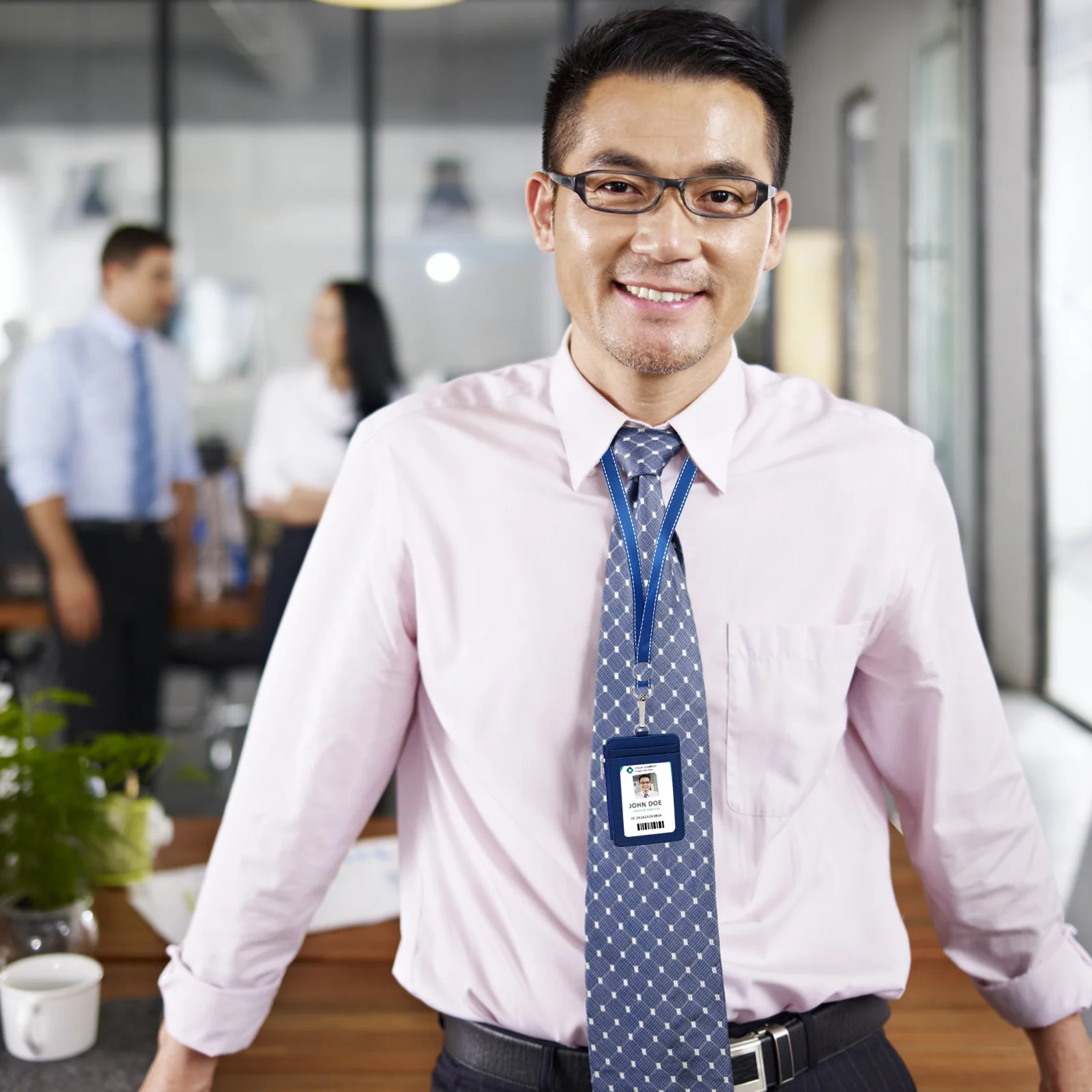 

Coffee Pu Vertical Badge Holder Id Card Case Front Window Clear Cover Pass Pouch Swivel Clip Detachable