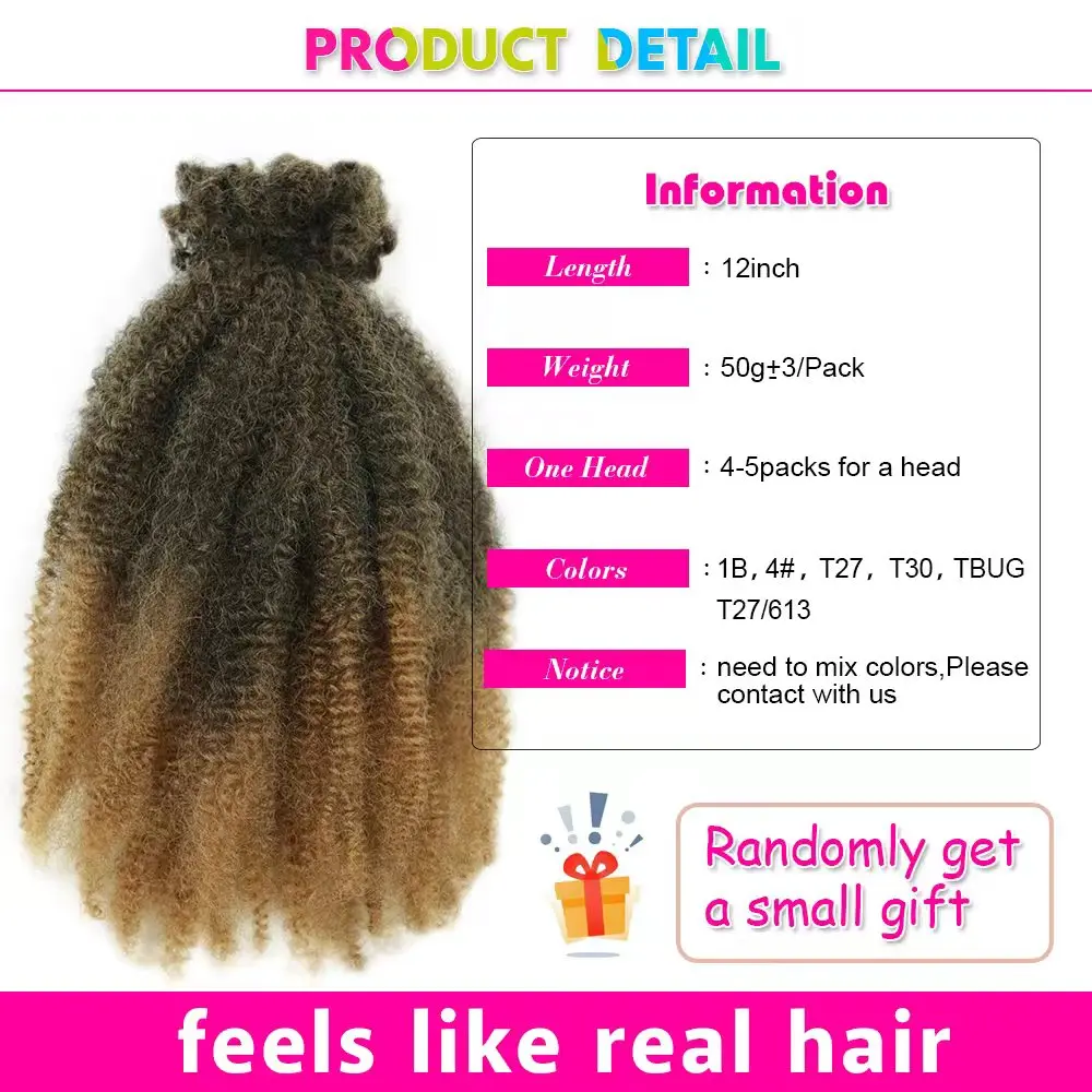 Alibaby สังเคราะห์ฤดูใบไม้ผลิ Afro Twist Crochet ผม Ombre สีบลอนด์สีน้ําตาล 12 นิ้ว Afro Kinky Marley Twist Braiding Hair