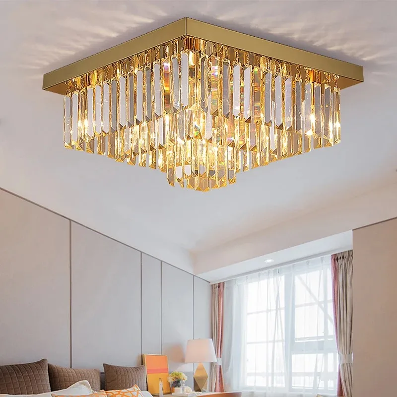 design quadrado lustre de teto dourado para sala de estar decoracao moderna luminaria de cristal quarto de luxo led lustre 01