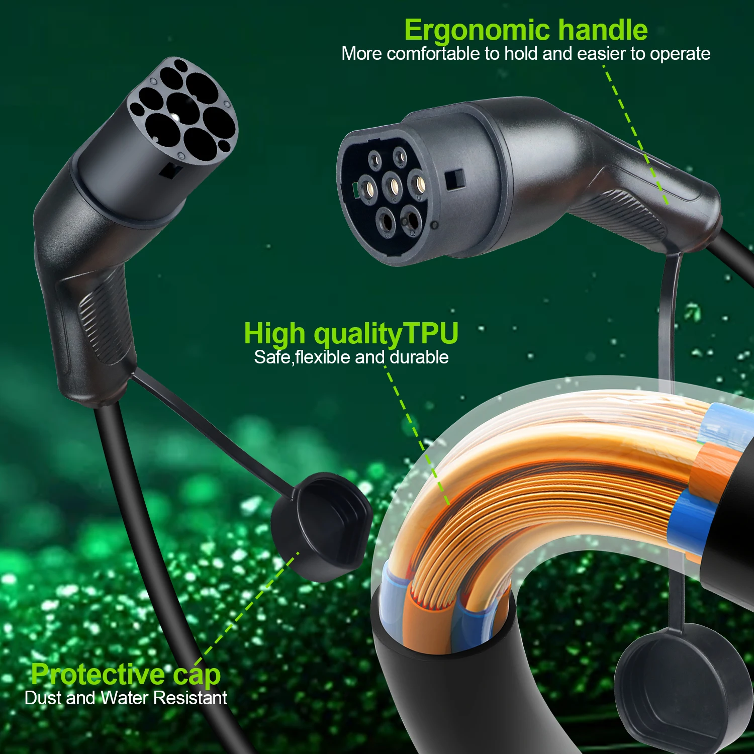 ISIGMA 16A/32A 1P 200V-240V نوع 2 إلى Type2 EV كابل شحن IEC62196-2 5M لمحطة شحن السيارة الكهربائية #4