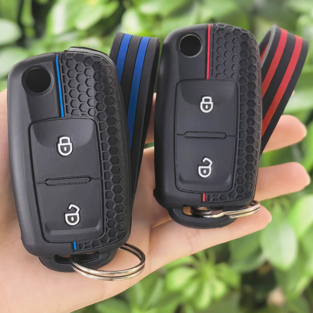 2 Buttons Car Flip Key Case Cover for VW Volkswagen Golf 4 5 6 Jetta MK4 Bora Passat Polo Bora Touran Skoda Seat Keychain
