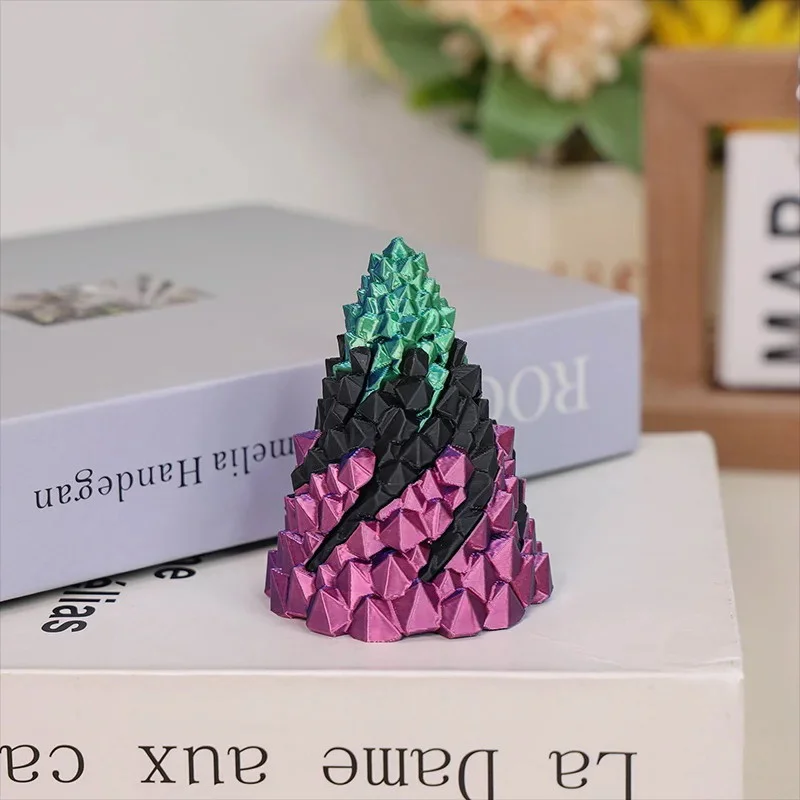 Three Layer Spiral Cone Impossible Stone Passthrough Fidget Helix Rotating Pressure Reducing Toy Pyramid Ornaments 3D Printed