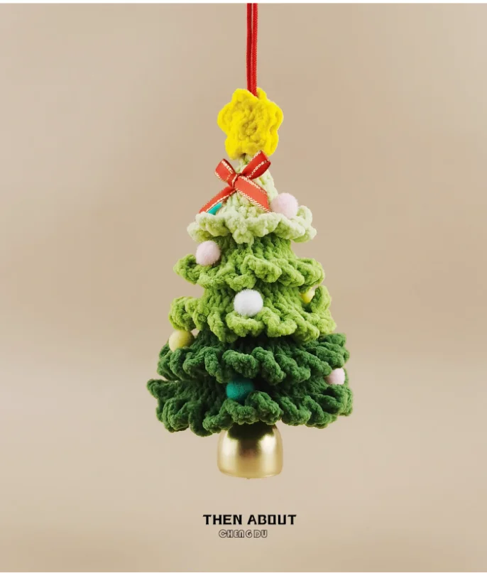 Handmade Christmas tree wind chime pendant car hanging wool crocheted rearview mirror hanging car pendant