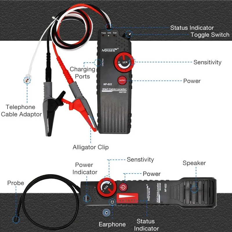 Imagem -03 - Noyafa Nf822 Detector de Ponto de Interrupção de Fio de Parede Multifuncional Localizador de Linha de Corrente Forte 220v Detector de Linha Escondida