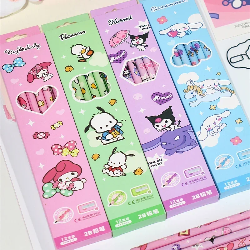 Sanrio Pencils 24/48pcs Boxed Kuromi Cinnamoroll Mixed Wooden Pencils Primary School Students Sketch Tools Writing Stationery