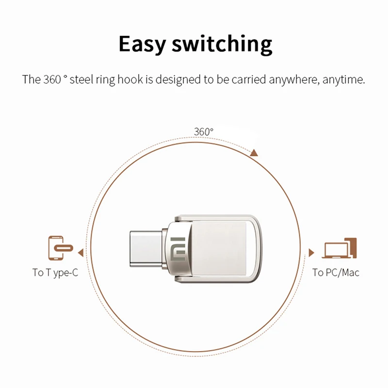 샤오미 U 디스크 금속 USB 3.1 펜 드라이브, 2TB OTG, 1TB C타입 고속 휴대 전화 컴퓨터 상호 변속기, 휴대용 방수