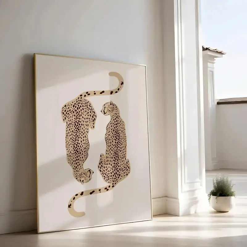 مجردة الرجعية ليوبارد قماش المشارك الفن الطباعة، الحديثة الحيوان تحت عنوان الجدار الديكور، غرفة المعيشة اللوحة الديكور الداخلي #2