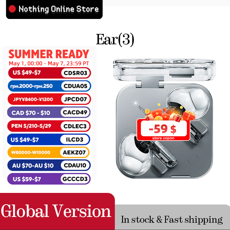  Nothing Ear (3) Wireless Earbuds Super Mic 45dB Hybrid Active Noise Cancelling Bluetooth Headphones Hi-Res 6 Mics, 12mm Dynamic