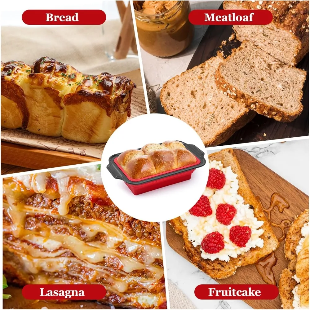 مقلاة رغيف خبز من السيليكون مقاس 12 بوصة مع إطار معدني معزز قالب خبز غير لاصق قابل للطي لكعك البراونيز محلية الصنع رغيف اللحم #6