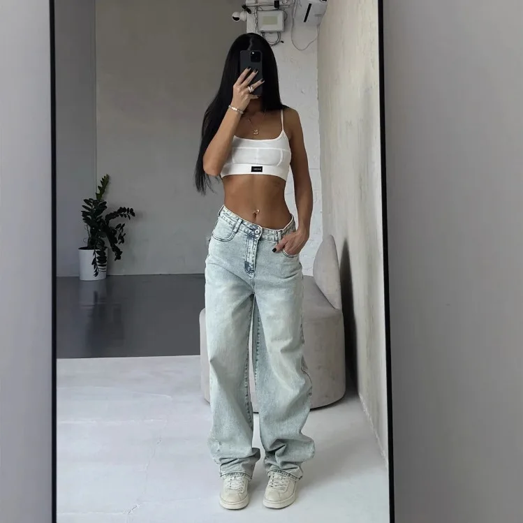 Women Low Rise Baggy Jeans Vintage Washed Denim Pants Loose Fit Wide Leg Trousers Y2K Casual Streetwear Fashion Long Pants