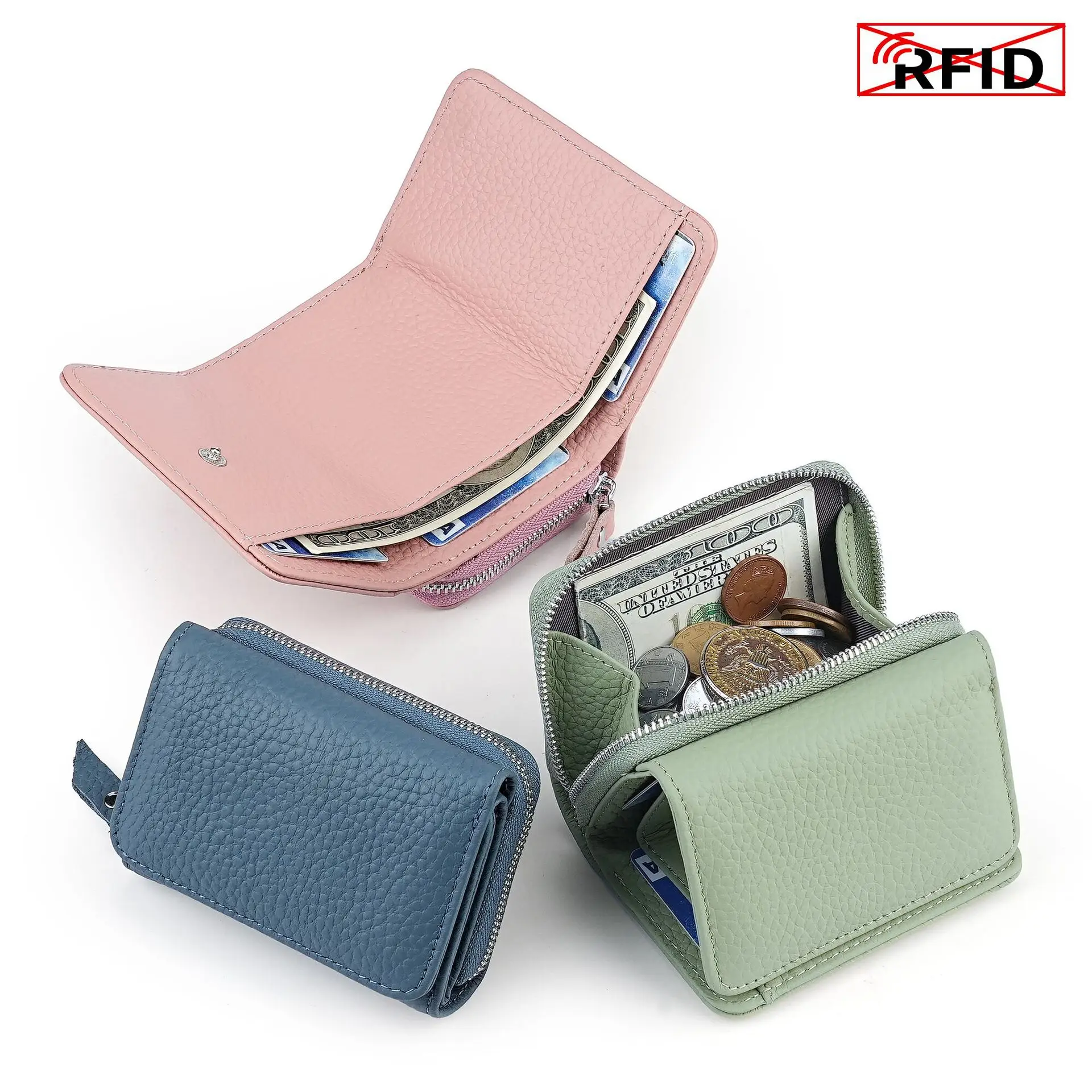 

RFID Blocking Women's Wallet Genuine Leather Short Trifold Large Capacity Zipper Coin Purse Card Holder Luxury Wallets for Woman