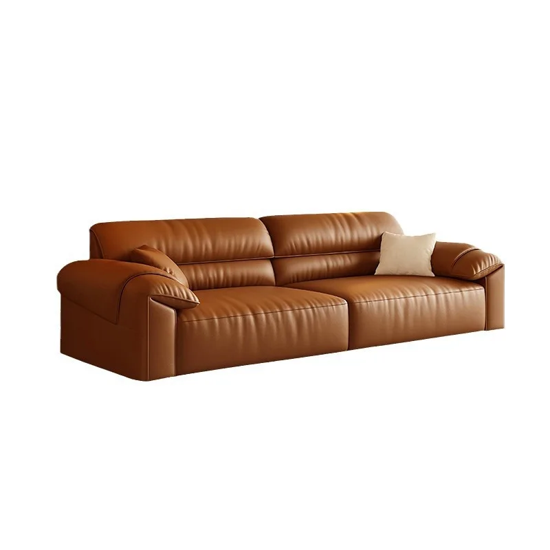 

Ear leather art sofa Italian minimalist light luxury household living room size simple modern straight leather sofa